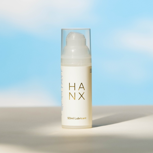 A 50ml bottle of HANX water-based lubricant - menopause and post-partum friendly, it helps battle vaginal dryness. Can be used alone or as part of intercourse. Compatible with condoms.